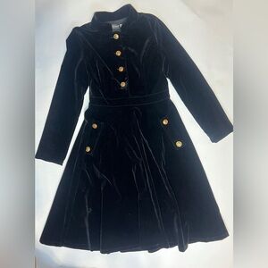 Elegant Black Velvet Dress with Gold Buttons